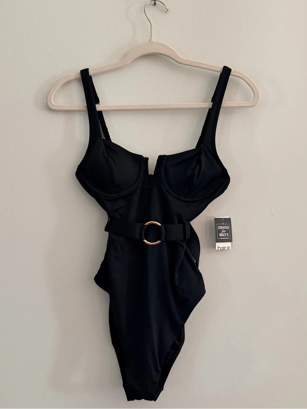 Bar III Belted Underwire One-Piece Swimsuit Black